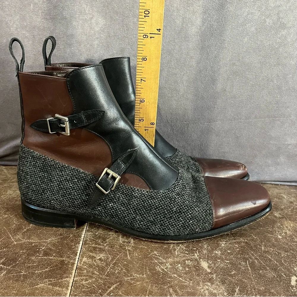 Que Sheebly Octavian Boots Mens Sz 11 Brown Gray Leather Double Monk Strap Shoes